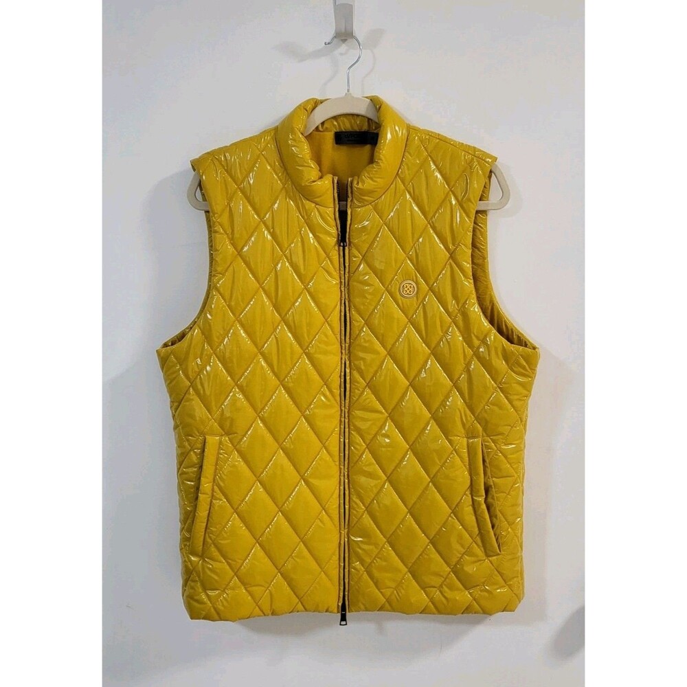 G/FORE Golf Vest Mens M Yellow Nylon  Wool Lined Quilted Zip EUC Puffer Bright